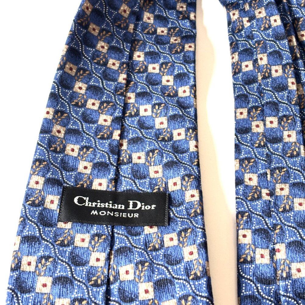 Vintage Christian Dior Silk Tie | Blue Patterned Designer Necktie - Picture 5 of 7